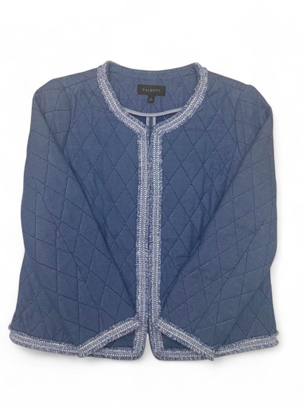 Talbots Fringe Quilted Chambray Jacket Coastal Grandmother Grandmillennial
